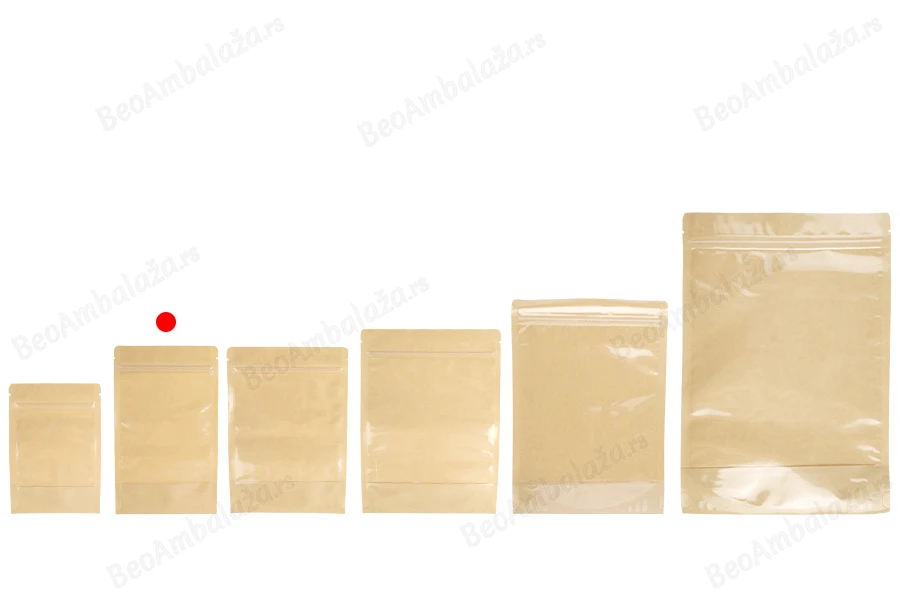 Kraft (14c) DoyPack kesice 120x40x200mm sa providnom prednjom stranom (8c), zip zatvaranjem i mogućnošću termo zatvaranja – 100 kom-grupa_slika