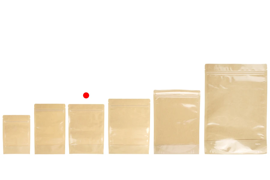 Kraft (14c) DoyPack kesice 140x40x200mm sa providnom prednjom stranom (8c), zip zatvaranjem i mogućnošću termo zatvaranja – 100 kom