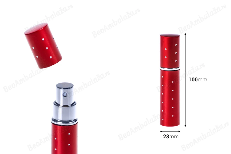 Staklena bočica 10mL sa sprejom u aluminijumskoj futroli u više boja, sa štrasom-dimenzije_slike