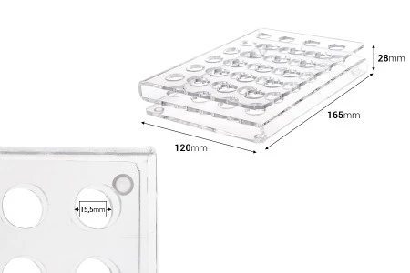 Stalak (postolje) od pleksiglasa 165x120x28mm - 24 otvora prečnika 15,5mm-2