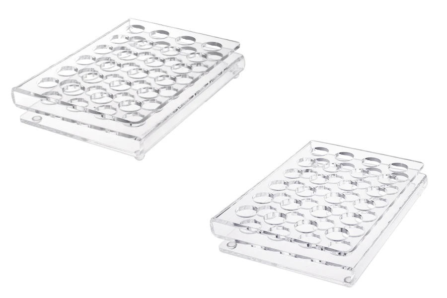 Stalak (postolje) od pleksiglasa 165x120x28mm - 24 otvora prečnika 17mm Stalak (postolje) od pleksiglasa 165x120x28mm - 24 otvora prečnika 17mm