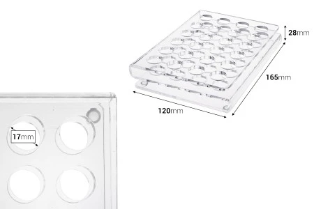 Stalak (postolje) od pleksiglasa 165x120x28mm - 24 otvora prečnika 17mm-2