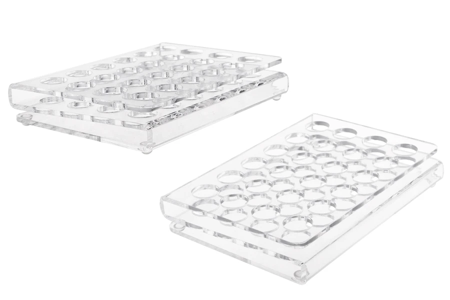 Stalak (postolje) od pleksiglasa 165x120x28mm - 24 otvora prečnika 18mm Stalak (postolje) od pleksiglasa 165x120x28mm - 24 otvora prečnika 18mm