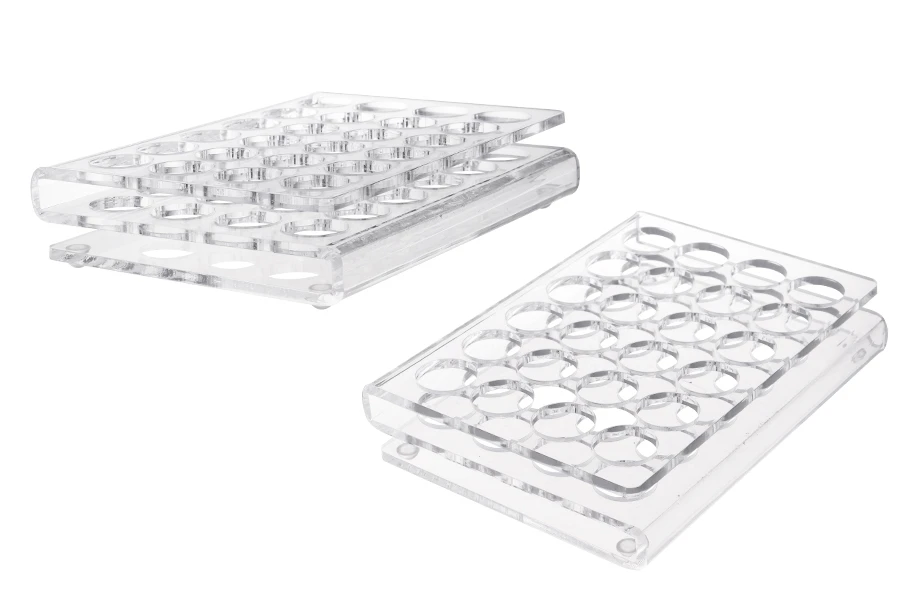 Stalak (postolje) od pleksiglasa 165x120x28mm - 24 otvora prečnika 21mm Stalak (postolje) od pleksiglasa 165x120x28mm - 24 otvora prečnika 21mm