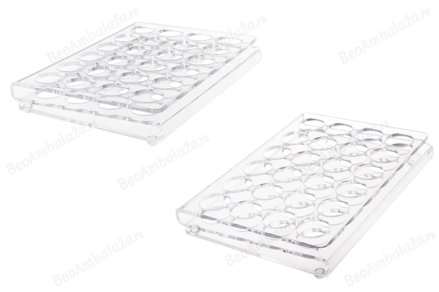 Stalak (postolje) od pleksiglasa 190x140x28mm - 24 otvora prečnika 25mm-slika_proizvoda