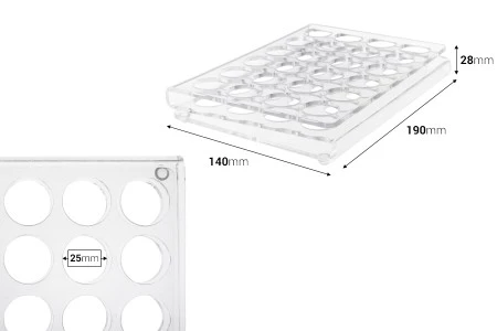 Stalak (postolje) od pleksiglasa 190x140x28mm - 24 otvora prečnika 25mm-2