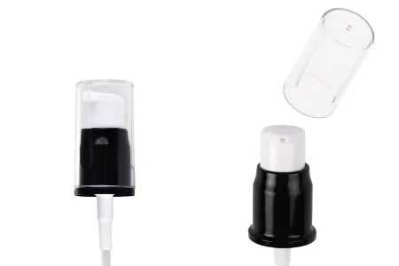Aluminijumska crno-bela pumpica PP18 za kreme sa providnim akrilnim zatvaračem-1