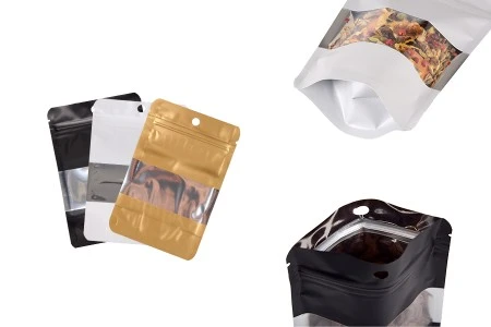 Aluminijumske DoyPack kesice sa zip zatvaranjem, prozorom, ovalnim dnom i sa mogućnošću termo lepljenja 100x30x150mm - 100kom-1