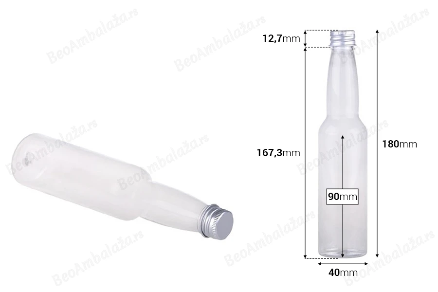 Plastična providna flašica 150mL sa aluminijumskim zatvaračem i zaptivkom - 12 kom-dimenzije_slike