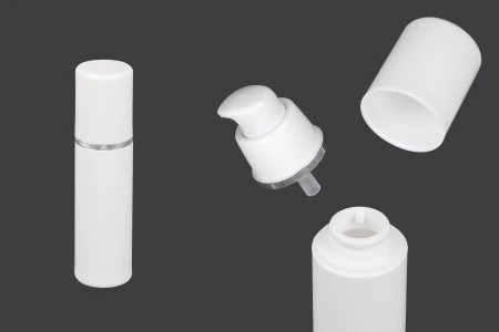 Airless bela plastična bočica 30mL za kreme sa srebrnom linijom i belim zatvaračem-1