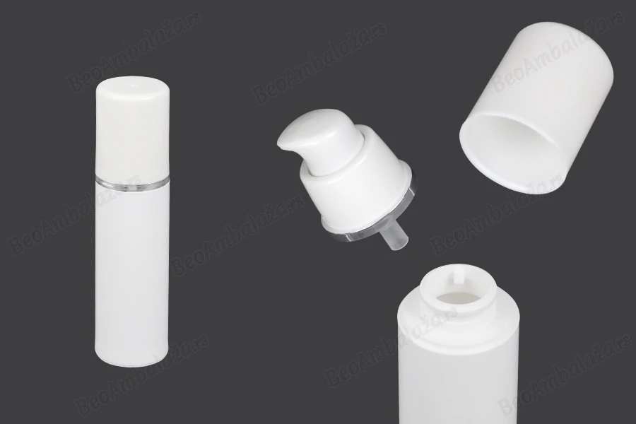 Airless bela plastična bočica 30mL za kreme sa srebrnom linijom i belim zatvaračem-slika_proizvoda