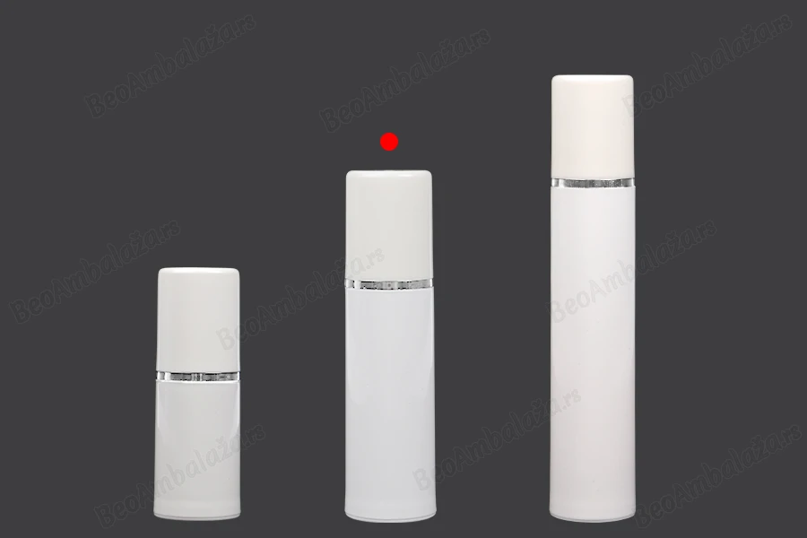 Airless bela plastična bočica 30mL za kreme sa srebrnom linijom i belim zatvaračem-grupa_slika