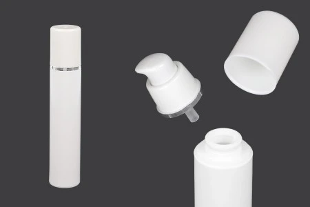 Airless bela plastična bočica 50mL za kreme sa srebrnom linijom i belim zatvaračem-1