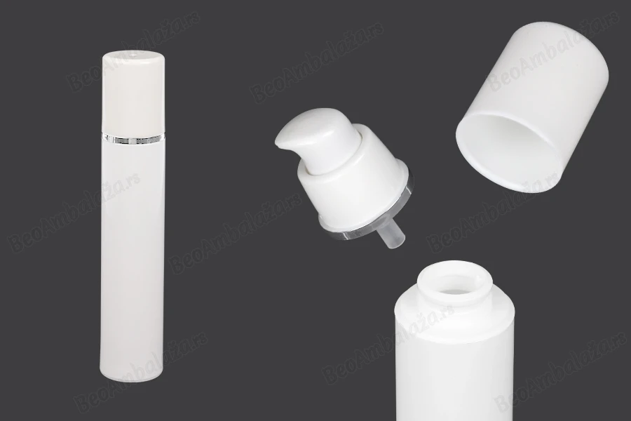 Airless bela plastična bočica 50mL za kreme sa srebrnom linijom i belim zatvaračem-slika_proizvoda