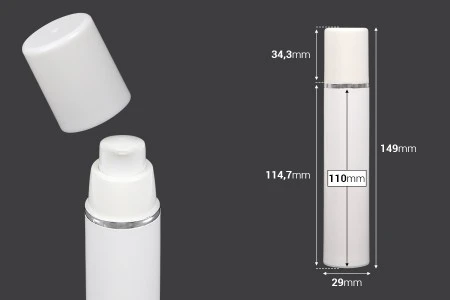 Airless bela plastična bočica 50mL za kreme sa srebrnom linijom i belim zatvaračem-2