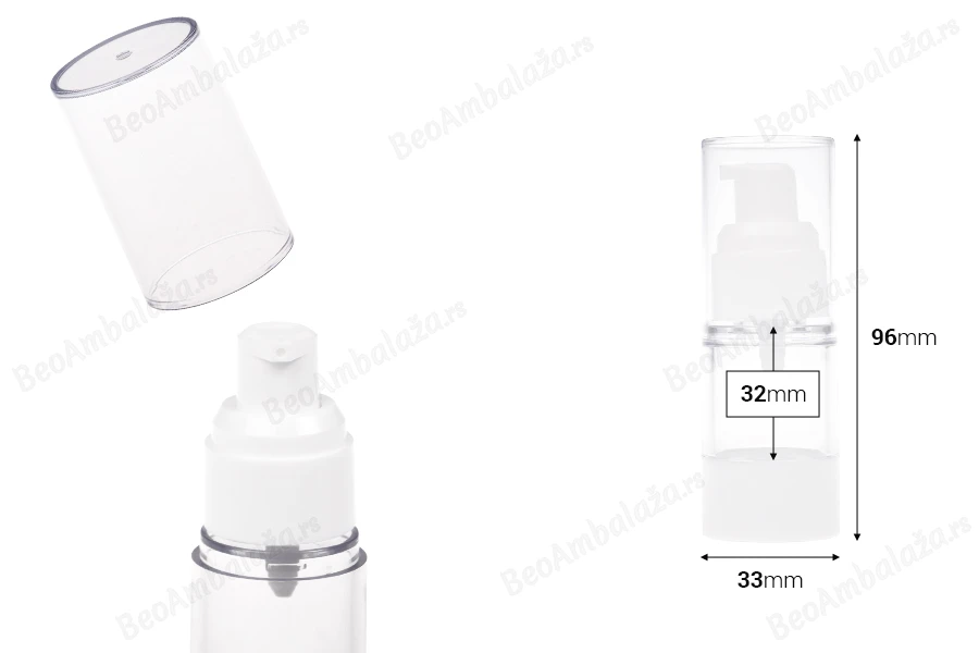 Airless plastična providna flašica 15mL za kreme-dimenzije_slike