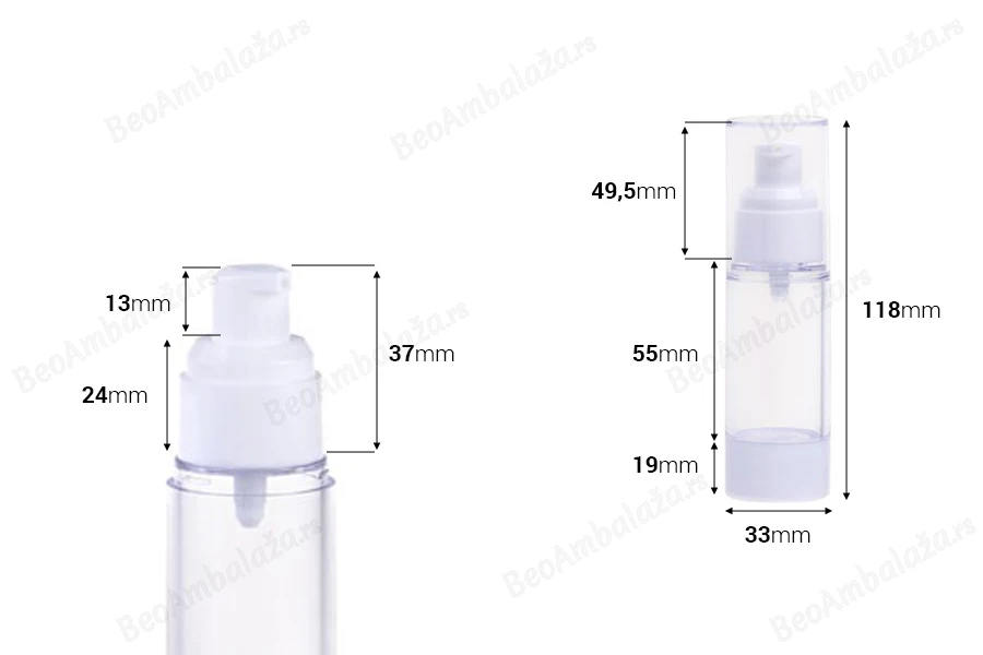 Airless plastična providna bočica 30mL za kreme-dimenzije_slike