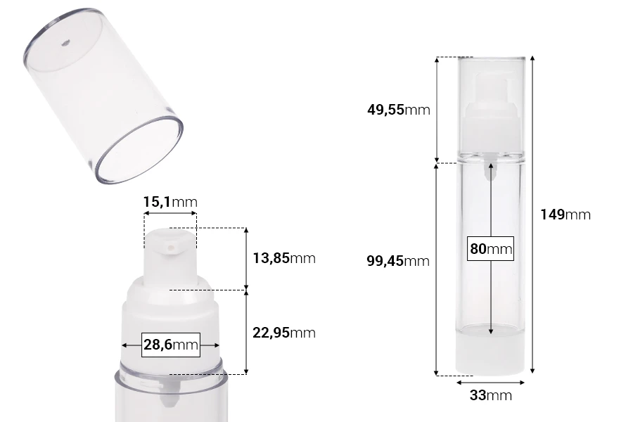 Airless plastična providna bočica 50mL za kreme-dimenzije_slike