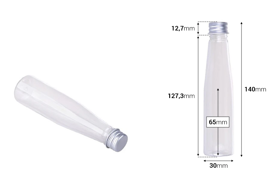 Plastična providna flašica 85mL sa aluminijumskim zatvaračem i zaptivkom - 12 kom