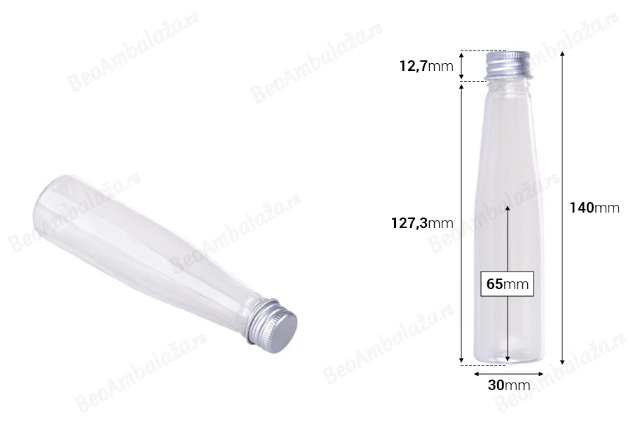 Plastična providna flašica 85mL sa aluminijumskim zatvaračem i zaptivkom - 12 kom-dimenzije_slike
