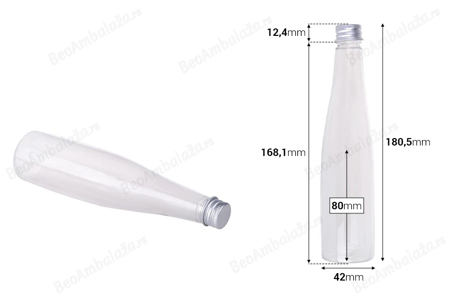 Plastična providna flašica 150mL sa aluminijumskim zatvaračem i zaptivkom - 12 kom-dimenzije_slike