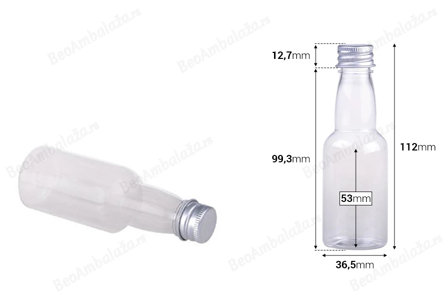 Plastična providna flašica 70mL sa aluminijumskim zatvaračem i zaptivkom - 12 kom-dimenzije_slike