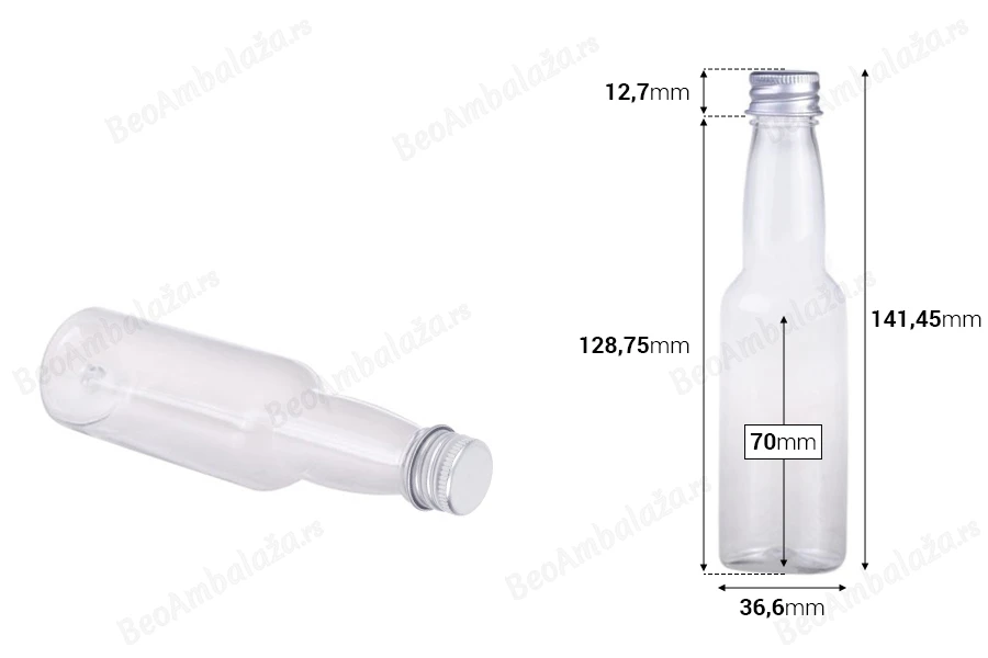 Plastična providna flašica 100mL sa aluminijumskim zatvaračem i zaptivkom - 12 kom-dimenzije_slike