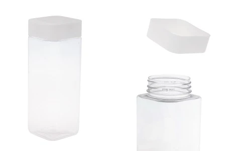 Plastična (PET) kockasta tegla za soli za kupanje 750mL, sa belim zatvaračem i zaptivkom na indukciono lepljenje-1