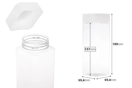 Plastična (PET) kockasta tegla za soli za kupanje 750mL, sa belim zatvaračem i zaptivkom na indukciono lepljenje-2