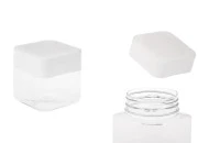 Plastična (PET) kockasta tegla za soli za kupanje 225mL, sa belim zatvaračem i zaptivkom na indukciono lepljenje Plastična (PET) kockasta tegla za soli za kupanje 225mL, sa belim zatvaračem i zaptivkom na indukciono lepljenje