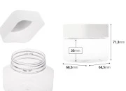 Plastična (PET) kockasta tegla za soli za kupanje 225mL, sa belim zatvaračem i zaptivkom na indukciono lepljenje Plastična (PET) kockasta tegla za soli za kupanje 225mL, sa belim zatvaračem i zaptivkom na indukciono lepljenje