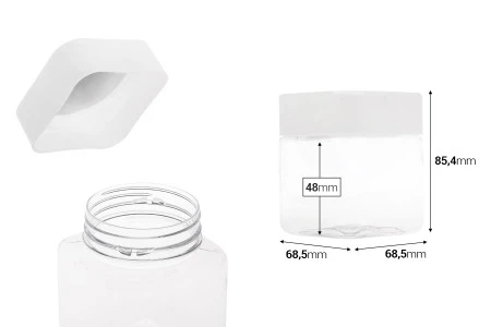 Plastična (PET) kockasta tegla za soli za kupanje 280mL, sa belim zatvaračem i zaptivkom na indukciono lepljenje-2