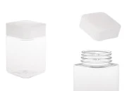 Plastična (PET) kockasta tegla za soli za kupanje 400mL, sa belim zatvaračem i zaptivkom na indukciono lepljenje Plastična (PET) kockasta tegla za soli za kupanje 400mL, sa belim zatvaračem i zaptivkom na indukciono lepljenje