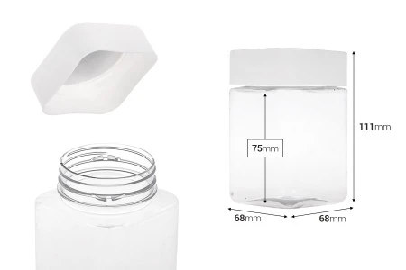 Plastična (PET) kockasta tegla za soli za kupanje 400mL, sa belim zatvaračem i zaptivkom na indukciono lepljenje-2