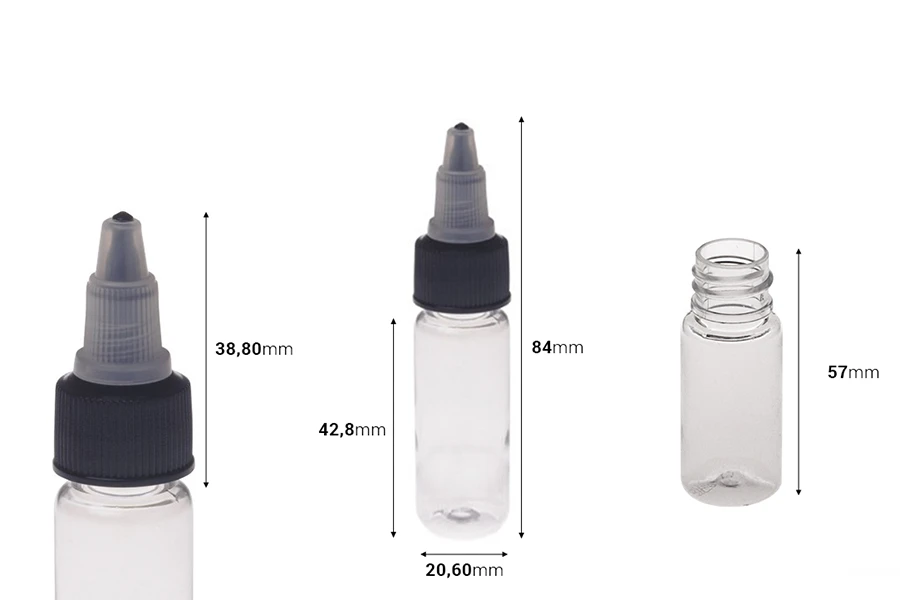 Plastična PET bočica 10mL sa crnim "unicorn" poklopcem za elektronsku cigaretu - 50 kom