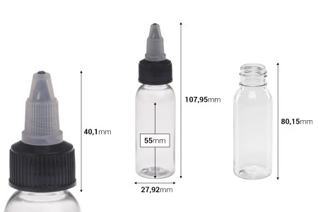 Plastična PET bočica 30mL sa crnim "unicorn" poklopcem za elektronsku cigaretu - 50 kom-2