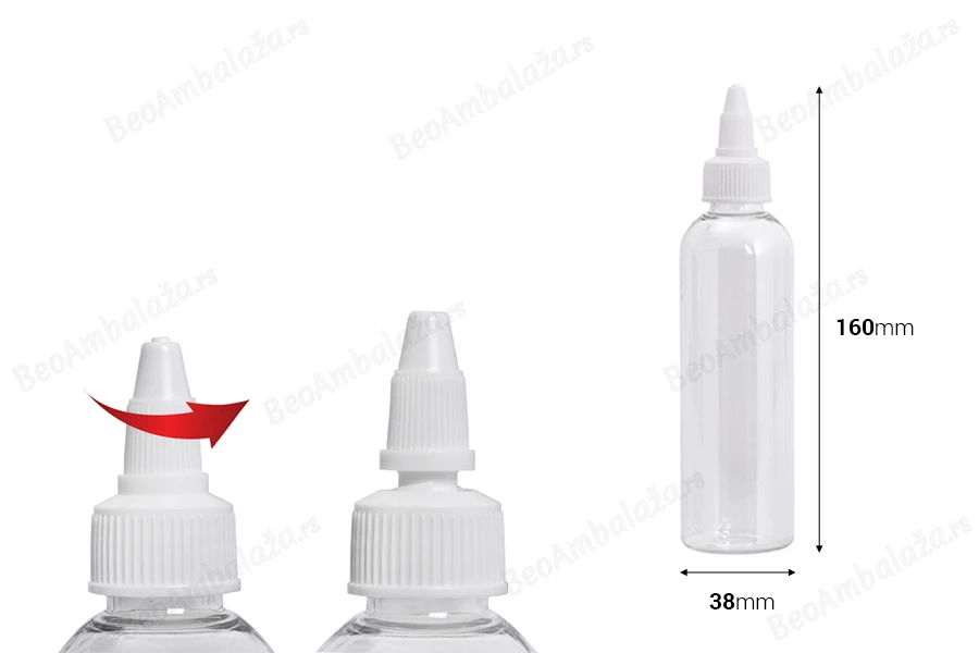 Flašica PET 120mL providna sa belim twist up zatvaračem "unicorn" za elektronske cigarete - 50 kom-dimenzije_slike