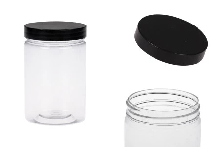 Plastična PET kutija 250mL za soli za kupanje, sa crnim zatvaračem 65x100 mm-1