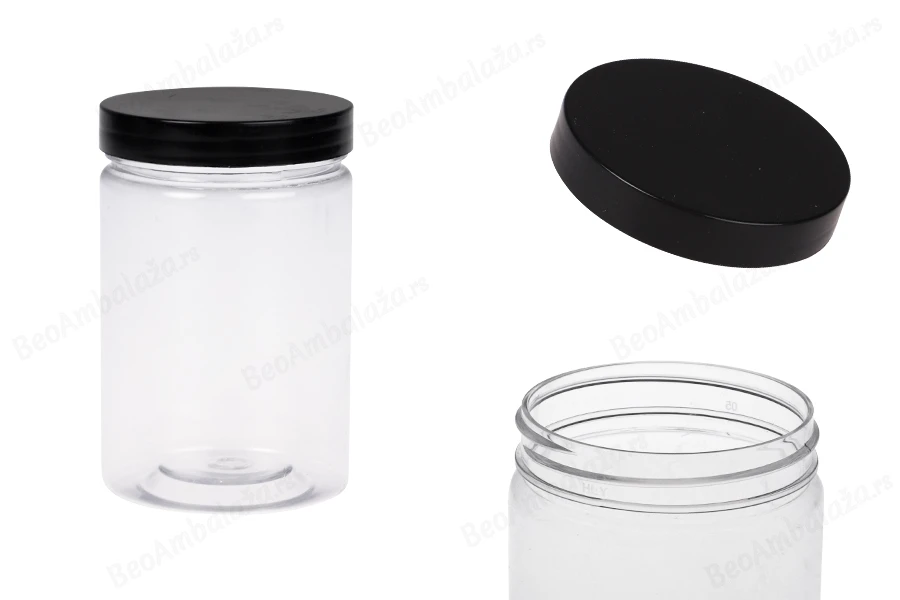 Plastična PET kutija 250mL za soli za kupanje, sa crnim zatvaračem 65x100 mm-slika_proizvoda