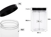 Plastična PET kutija 250mL za soli za kupanje, sa crnim zatvaračem 65x100 mm Plastična PET kutija 250mL za soli za kupanje, sa crnim zatvaračem 65x100 mm