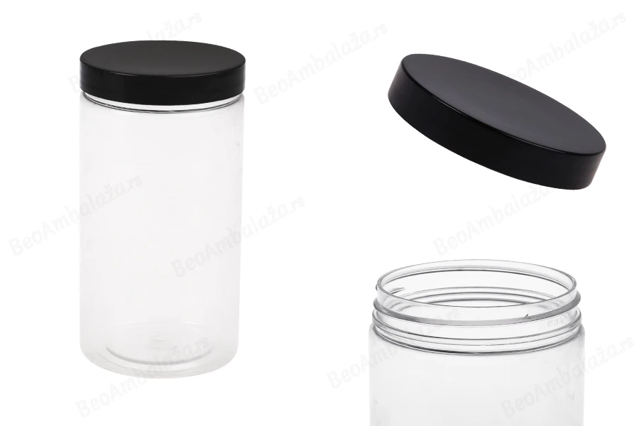 Plastična PET kutija 350mL za soli za kupanje, sa crnim zatvaračem 65x120 mm-slika_proizvoda
