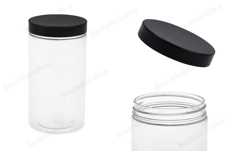 Plastična PET kutija 350mL za soli za kupanje, sa crnim zatvaračem 65x120 mm-slika_proizvoda