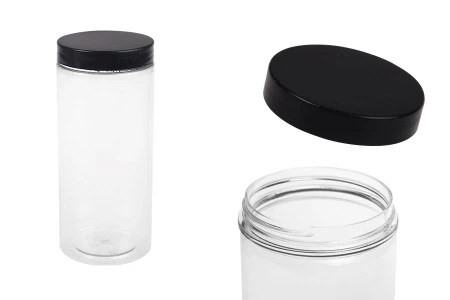Plastična PET kutija 400mL za soli za kupanje, sa crnim zatvaračem 65x145 mm-1