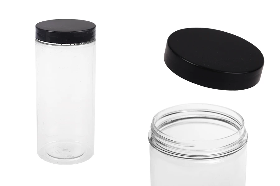 Plastična PET kutija 400mL za soli za kupanje, sa crnim zatvaračem 65x145 mm-slika_proizvoda