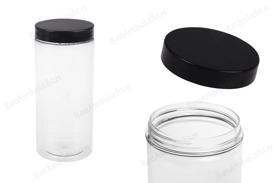 Plastična PET kutija 400mL za soli za kupanje, sa crnim zatvaračem 65x145 mm-slika_proizvoda