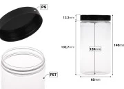 Plastična PET kutija 400mL za soli za kupanje, sa crnim zatvaračem 65x145 mm-dimenzije_slike