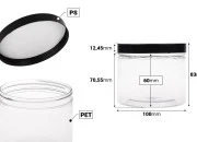 Plastična PET kutija 500mL za soli za kupanje, sa crnim zatvaračem 100x83 mm