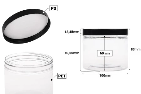 Plastična PET kutija 500mL za soli za kupanje, sa crnim zatvaračem 100x83 mm-2