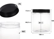 Plastična PET kutija 750mL za soli za kupanje, sa crnim zatvaračem 100x120 mm-dimenzije_slike