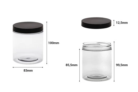 Plastična PET kutija 500mL za soli za kupanje, sa crnim zatvaračem 83x100 mm-2